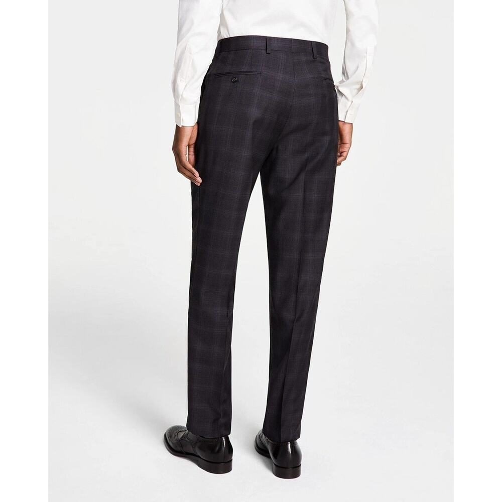 Michael Kors Mens Classic Fit Suit Pants 44x32 Charcoal Brown Plaid Stretch Wool - Picture 8 of 10